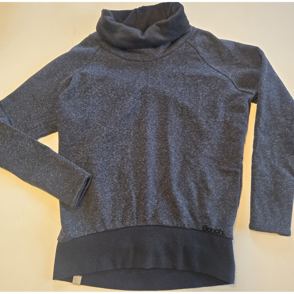 Bench Navy Blue Gray Striped Cowl Neck Fleece Sweatshirt Thumb Holes Womens Med